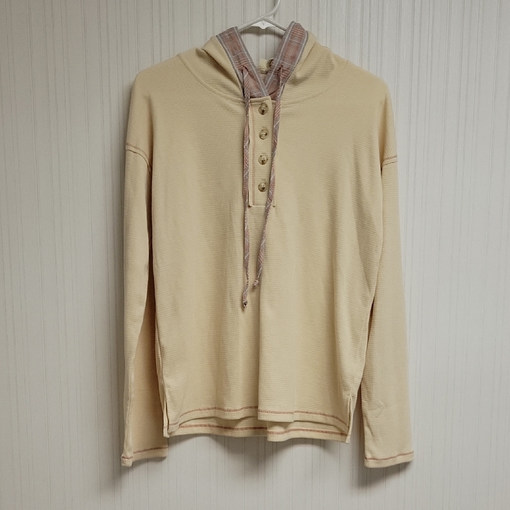 Hem $& Thread Cream Thermal Long Hoodie Sleeve Top, Women's Small New